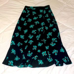 Vici Women’s Midi Skirt in Black with Teal Floral Print